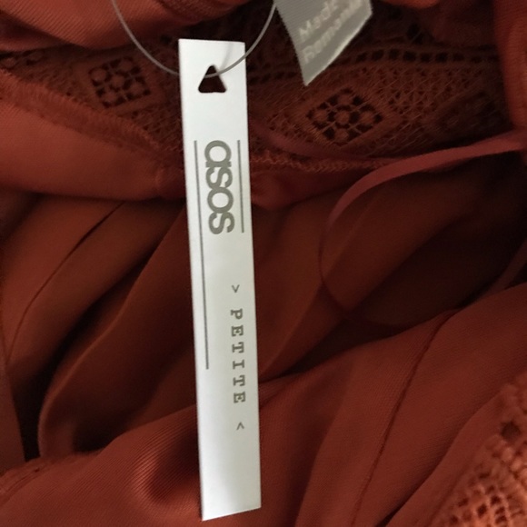 ASOS Petite Orange Lace Plunge Detail Dress - Picture 5 of 5